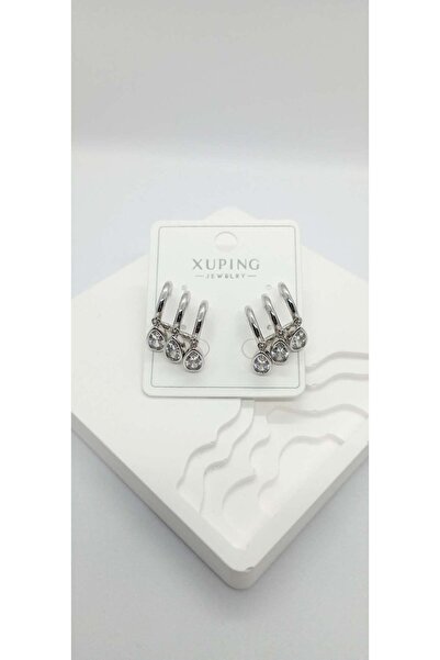 ndjewelry أقراط فضية اللون ثلاثية المظهر من الحجر البيضاوي