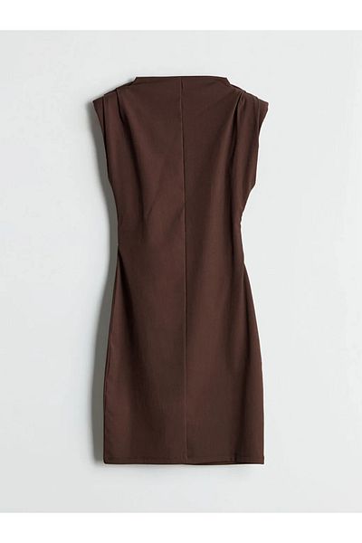 LC Waikiki Φόρεμα με γιακά με κορδόνι LCW Vision Brown
