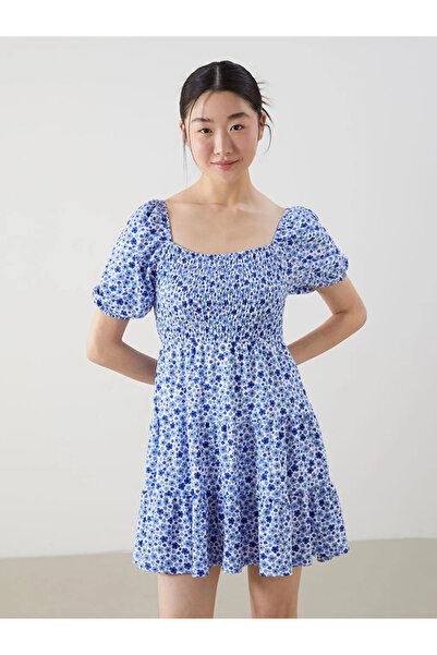 LC Waikiki Lcwaikiki Classic Blue Floral Gathered Women Dress