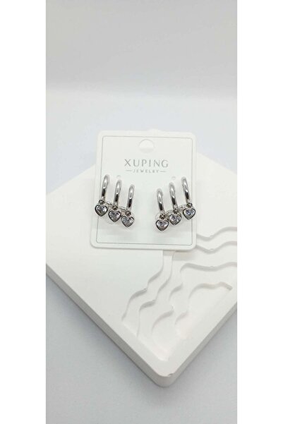 ndjewelry أقراط فضية اللون ثلاثية المظهر على شكل قلب من حجر الراين