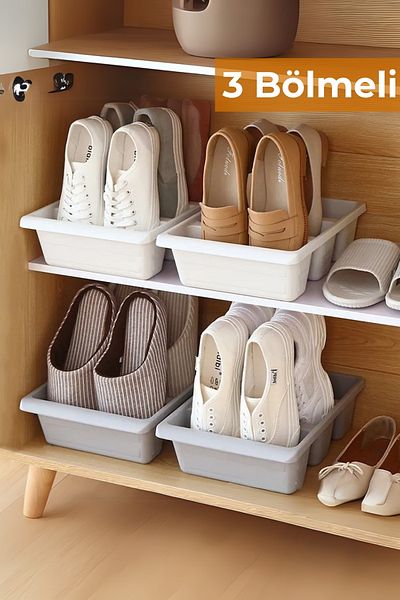 Hesaplı Kasa 3 Compartment Shoe Organizer, Gray