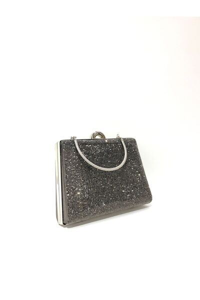 womenacs Platinum Color Stone Stylish Evening Dress Clutch Portfolio Chain Strap Wedding Engagement Night Handbag