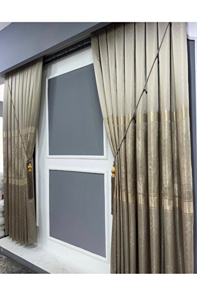 Koral Pano Fon Perde ( 2 Kanat ) -sık Pile -bej Renk -yeni Sezon