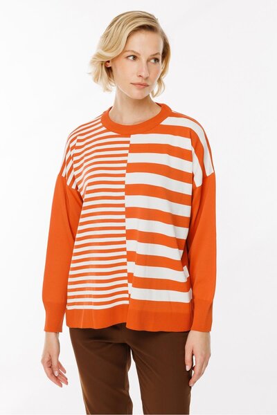 accort Çizgi Desenli Kazak-ŞEFTALİ