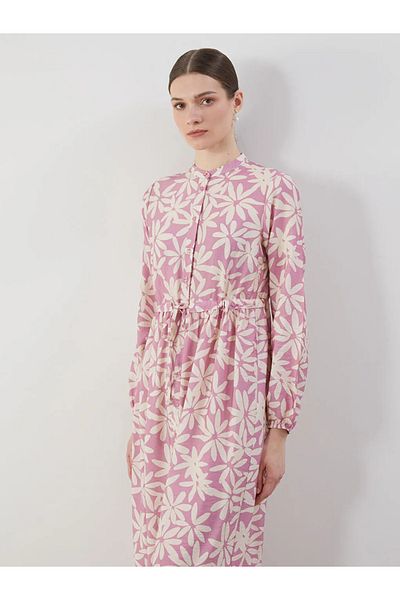 LC Waikiki Γυναικείο φόρεμα LCW Modest Pink Judge Collar Floral