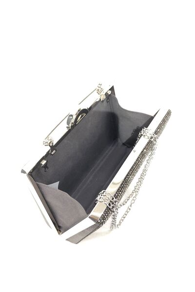 womenacs Platinum Color Stone Stylish Evening Dress Clutch Portfolio Chain Strap Wedding Engagement Night Handbag