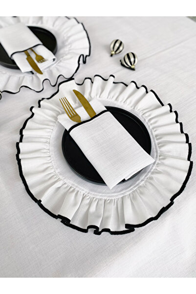 KaiHome Shine Green 6L Black Piping Round Plate Linen Fabric