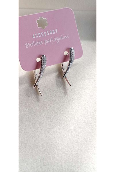 ndjewelry أقراط فضية اللون بتصميم حجر