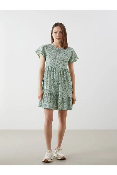 LC Waikiki Lcw Comfort Green Bicycle Collar Floral Women Dress
