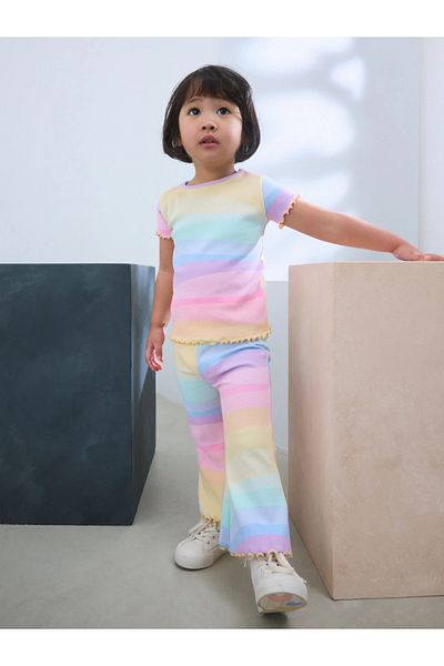 Next Baby Pastel Rainbow - Short Sleeve Ribbed T-Shirt and Flare Cotton Leggings Set