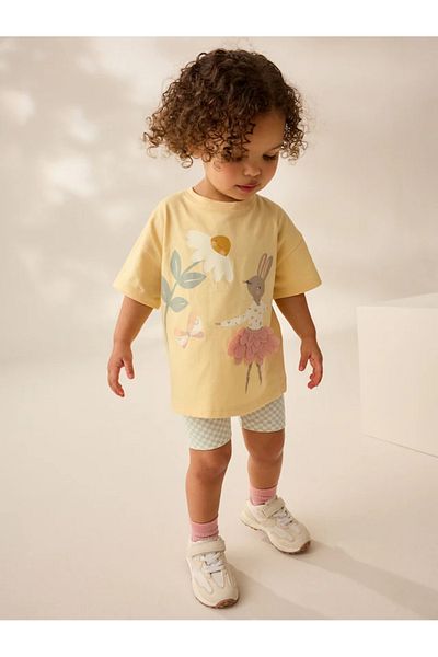 Next Baby Yellow Cute Bunny - Short Sleeve T-Shirt and Bike Shorts Set