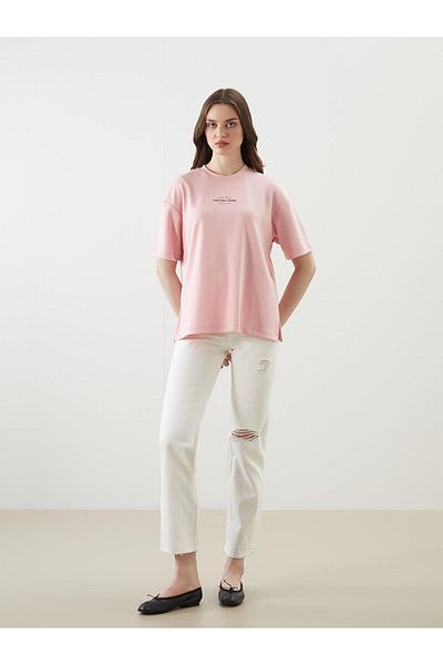 LC Waikiki Γυναικείο μπλουζάκι LCWAIKIKI Classic Crew Neck με στάμπα Oversize