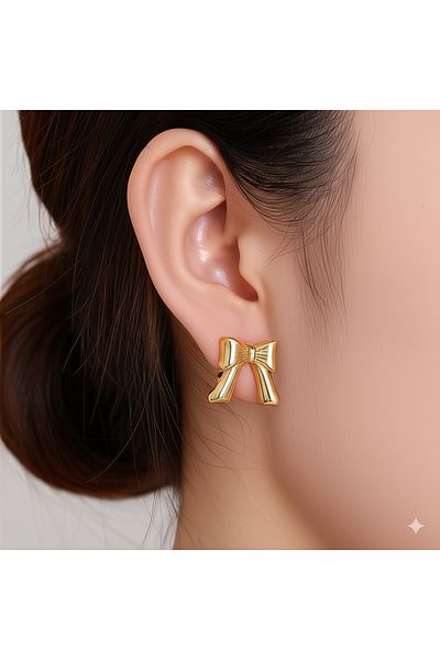 Miyoste Women's Gold Color Bow Earrings