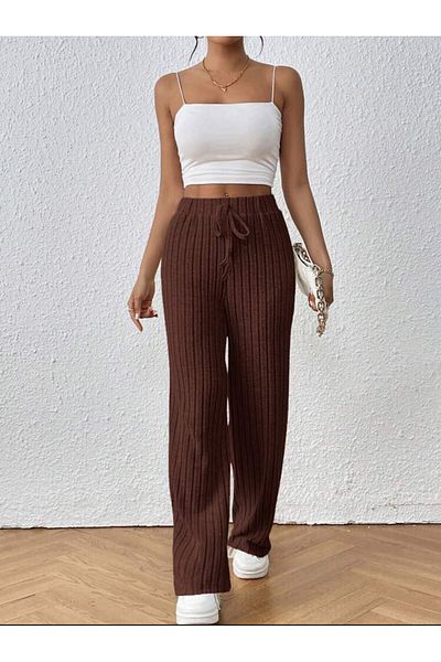 bemmoda Women's Knitted High Waist Palozzo Trousers with Elastic Waist