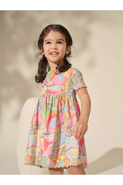 Next Baby Rainbow Butterfly - Blue - Flower - Short Sleeve Jersey Summer Dress