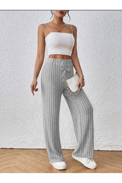 bemmoda Women's Knitted High Waist Palozzo Trousers with Elastic Waist