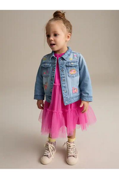 Next Baby Medium Blue Denim - Unicorn Western 100% Cotton Denim Jacket