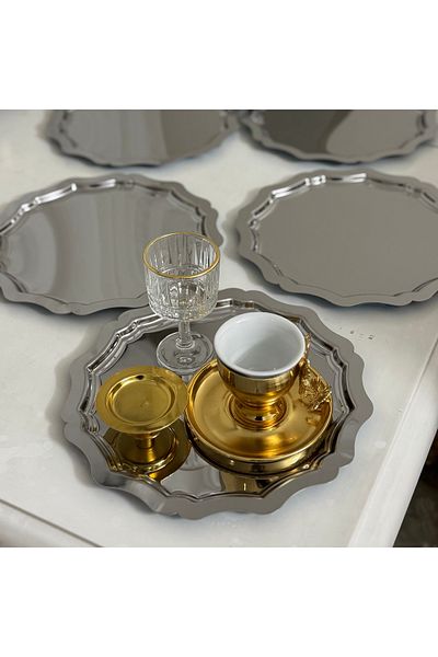 SEVA ÇELİK 3 Pcs Stainless Steel Round Wavy Model Service and Presentation Tray