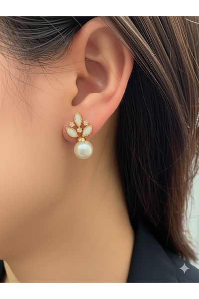 Miyoste Women's Gold Color Pearl Detailed Earrings