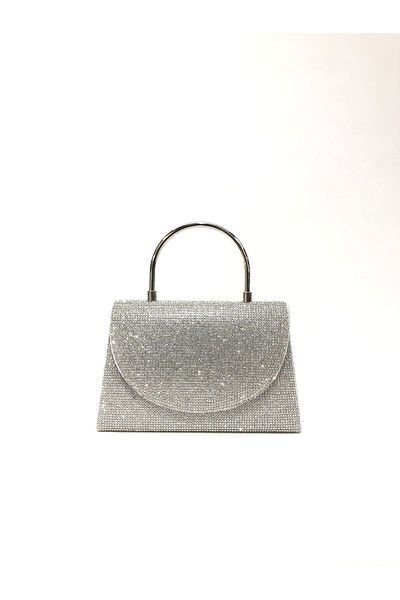 womenacs Ασημί Χρώμα Πέτρα Κομψό βραδινό φόρεμα Clutch Portfolio Chain Strap Νυχτερινή τσάντα αρραβώνων γάμου
