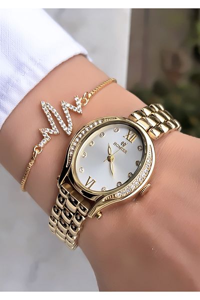 Homies HOMİES BRAND GOLD COLOR WRISTWATCH WITH BRACELET GIFT