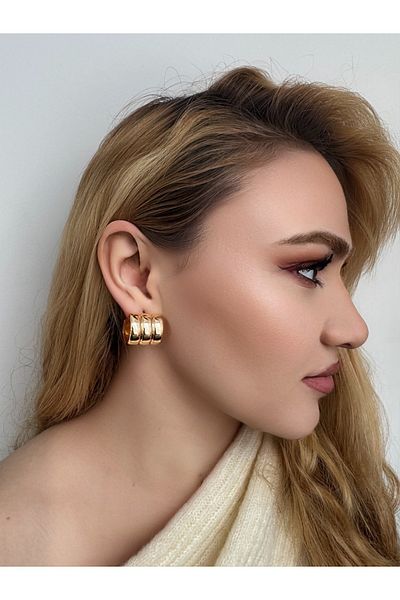 Miyoste Women's Gold Color Steel Triple Triple Boome Hoop Earrings