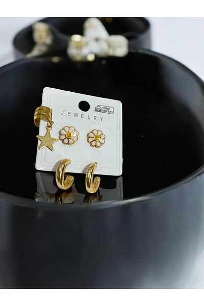 Miyoste Women's Gold Color Daisy Detailed Steel Hoop Earrings