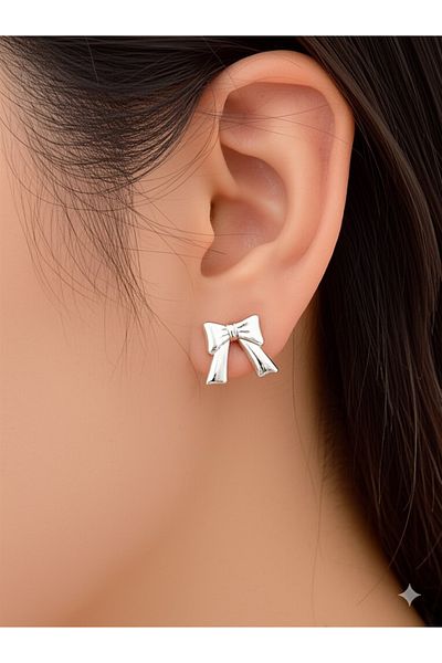 Miyoste Women's Silver Color Bow Steel Earrings