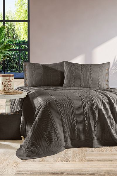DOUX HOME Mine Tri̇ko 4 Piece Set 240X260 cm (Anthracite)