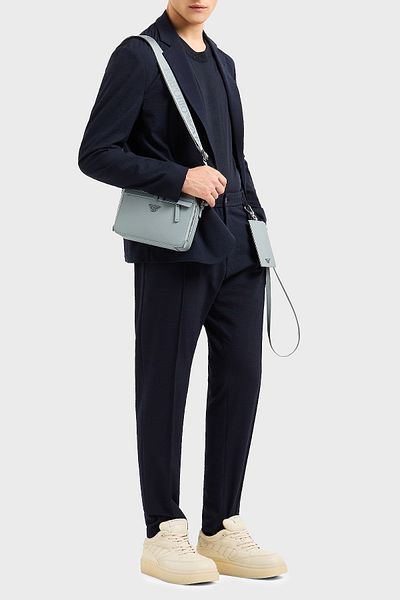 Emporio Armani تمتد منتظم صالح عالية الخصر مستقيم الساق مربعات المنسوجة السراويل الرجال السراويل EM 000440