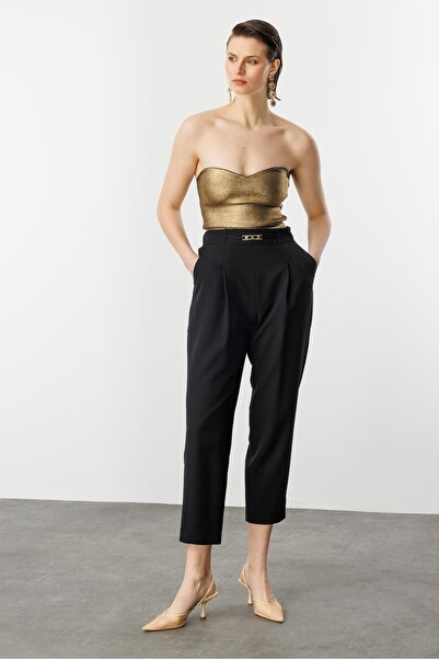 accort Beli Lastikli Kalın Pileli Pantolon-SİYAH