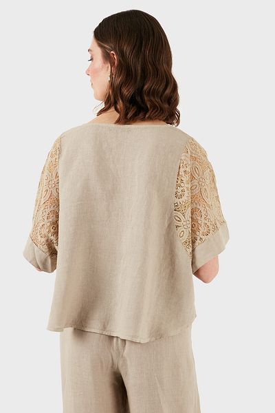 Via Dante Regular Fit Lace Detailed Linen Blouse Bluz 7222687