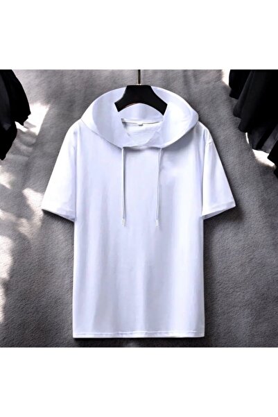 İmpavido تي شيرت بغطاء للرأس مقاس كبير باللون الأبيض