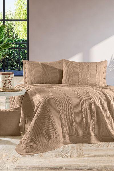 DOUX HOME Mine Tri̇ko 4 Piece Set 240X260 cm (Bej)