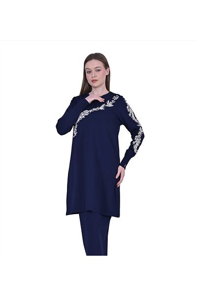 Invee Invee 6849 Navy Blue Güldalı Knitwear Tunic