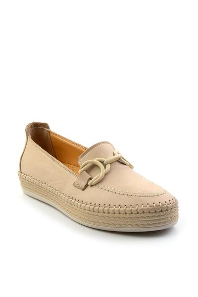 Bambi Bej Leather Kadın Loafer Ayakkabı K01300400603