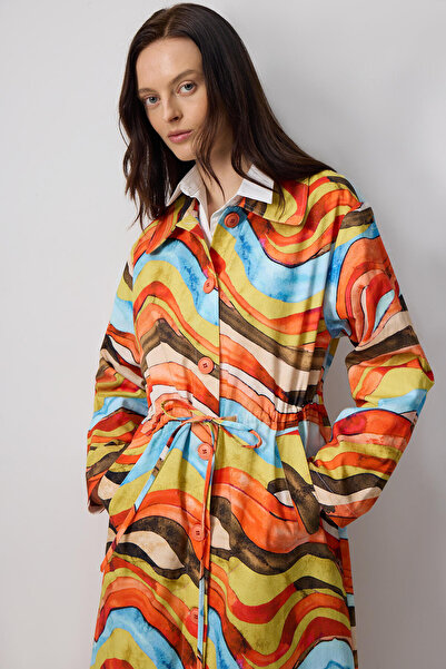 Touché Privé BELİ BÜZGÜLÜ ABSTRACT DESENLİ TRENÇKOT
