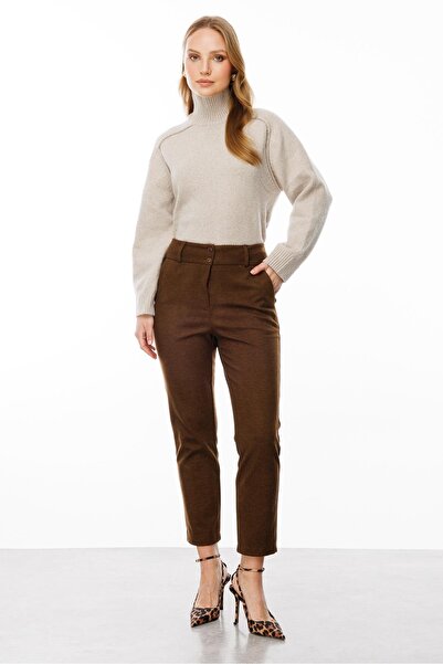 accort Düğme Detaylı Pantolon-KAHVE