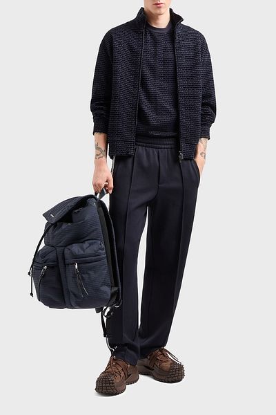 Emporio Armani بنطلون قطني مريح بقصة مستقيمة وتفاصيل خط الساق للرجال بنطلون EM 001111   AF13488 يو