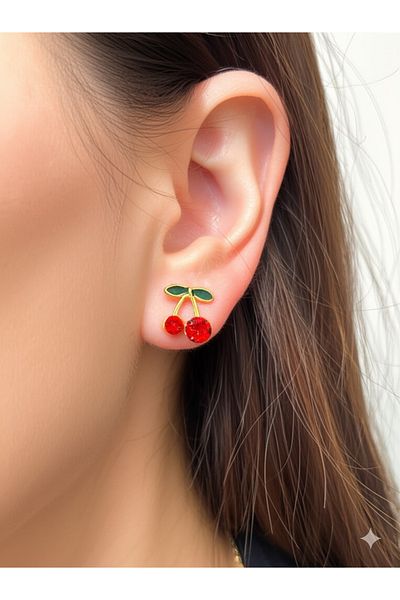 Miyoste Women's Cherry Design Gold Color Earrings