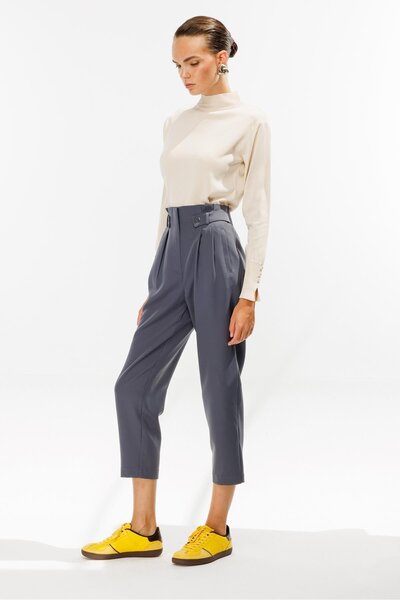 accort Yüksek Bel Pileli Havuç Pantolon-GRİ