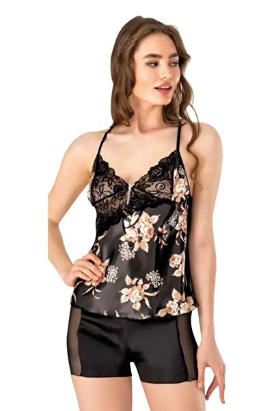 Viselya Με φλοράλ μοτίβο Σετ Δαντέλα τεμαχίων μαύρο αθλητικό σορτς