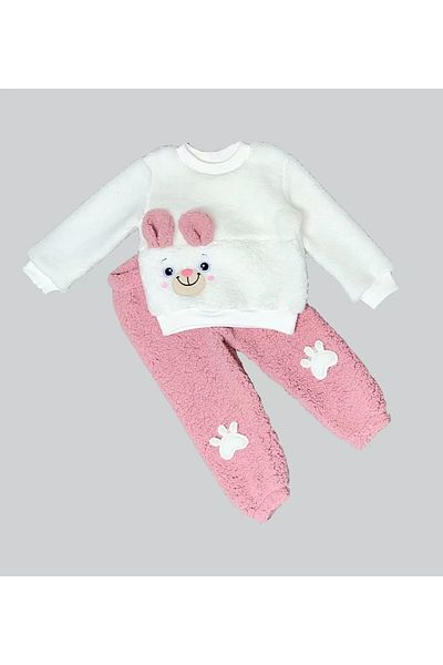 TİMİON Sweat Pants with Paws for 1-2-3 Years Old Girls and Boys - Long Sleeve Teddy Bear Fabric 2-Piece Set