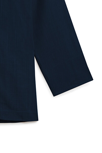 praye Single Button Raw Linen Jacket Navy Blue