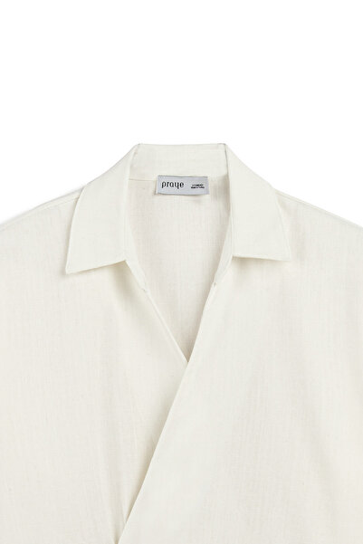 praye Single Button Raw Linen Jacket Ecru
