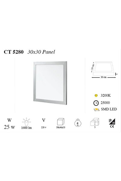 Cata Ct 5280 30x30 Cm Sıva Altı Yaylı 6400k Beyaz Işık Led Panel