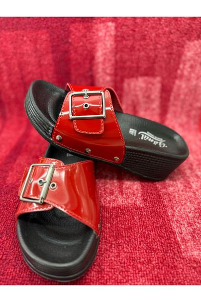 GÖNÜL High Heel Single Buckle Comfortable Stylish Daily Slippers Bright Red