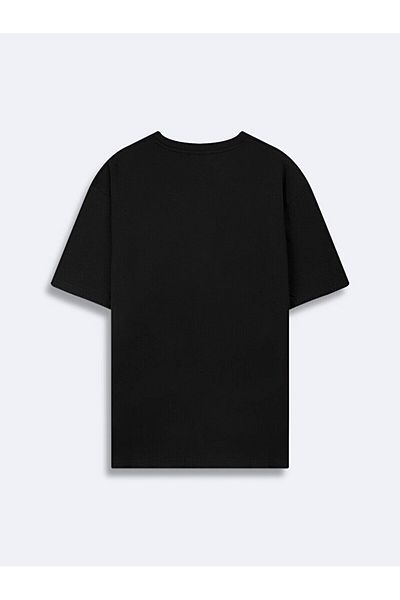 Ltb Short Sleeve Crew Neck Sıgn Printed Loose Black T-Shirt