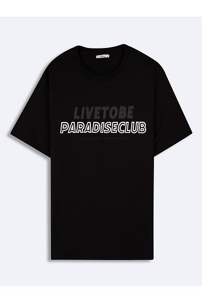 Ltb Zero Collar Sign Printed Regular Black T-Shirt
