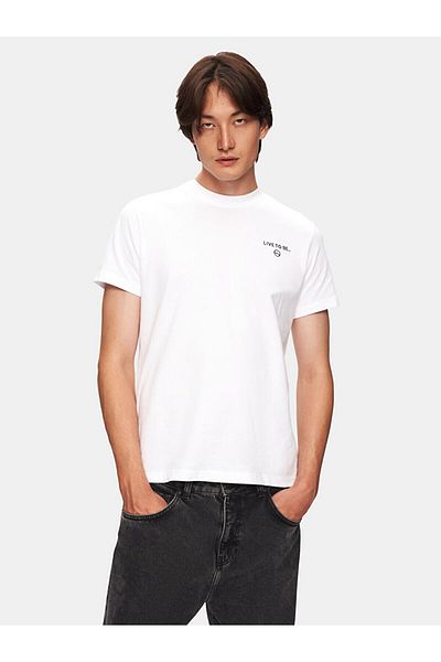 Ltb Short Sleeve Crew Neck Mini Slogan Regular White T-Shirt